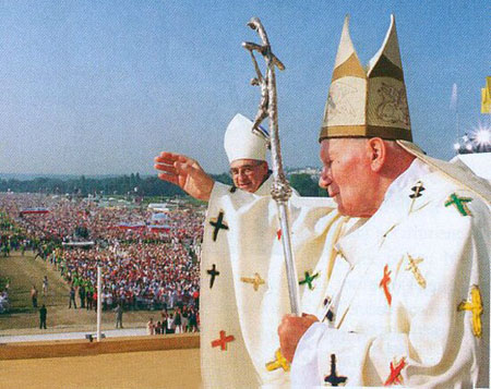 John Paul II with ranbow crosses on his vestments